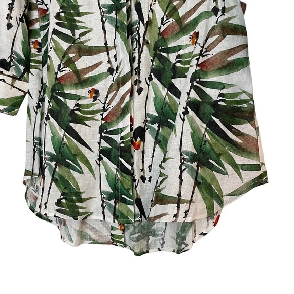 NEW Boho Chic 100% Linen Palm/Floral Print Collared 3/4 Sleeves Tunic Top. Sz. S - Picture 6 of 14